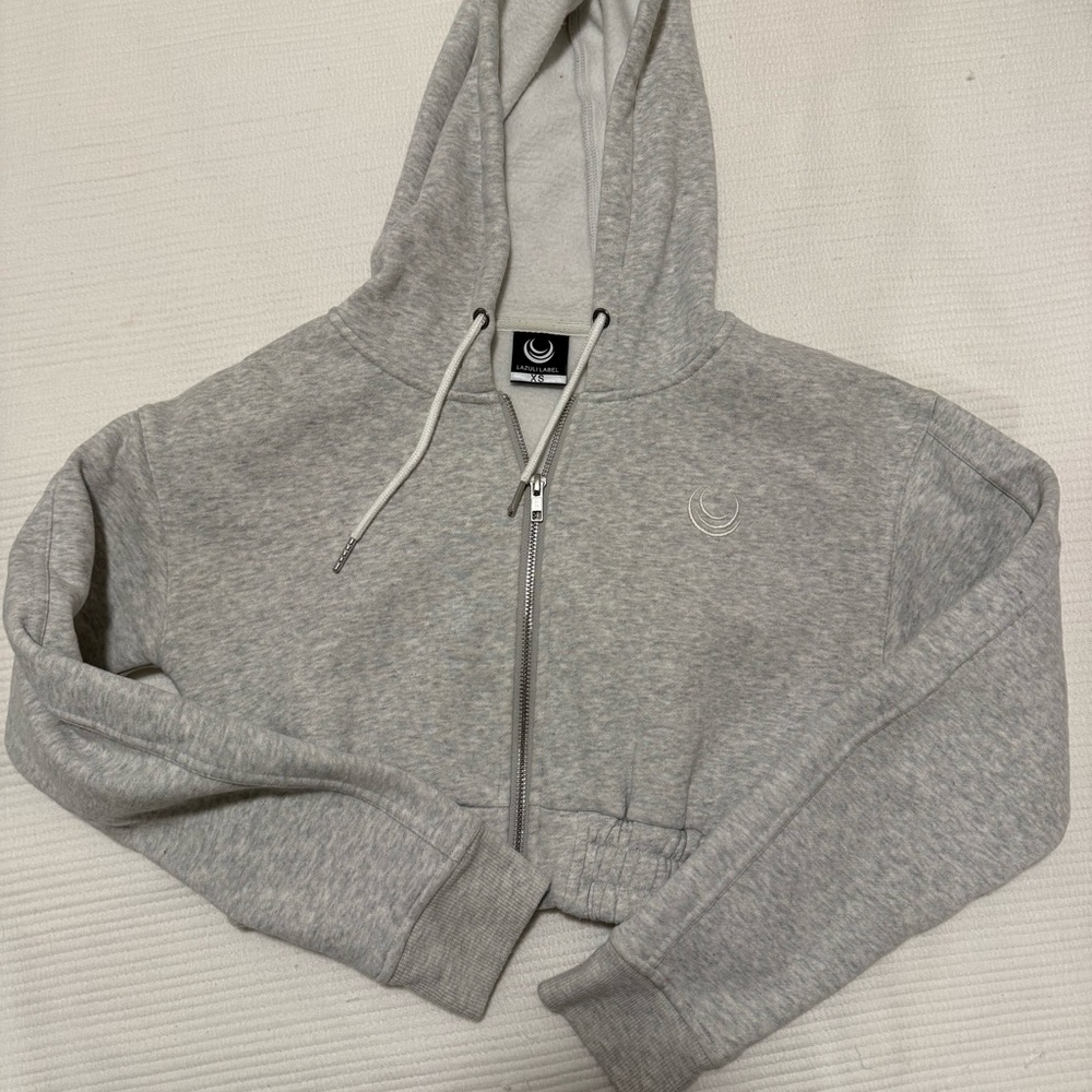 Gray Zip-Up Crop Hoodie
